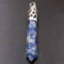 Blue spot Jasper and silver-plated pendant 2.75 inches long
