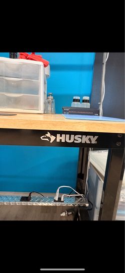 Husky 48 in. W x 20 in. D Solid Wood Top Workbench in Black