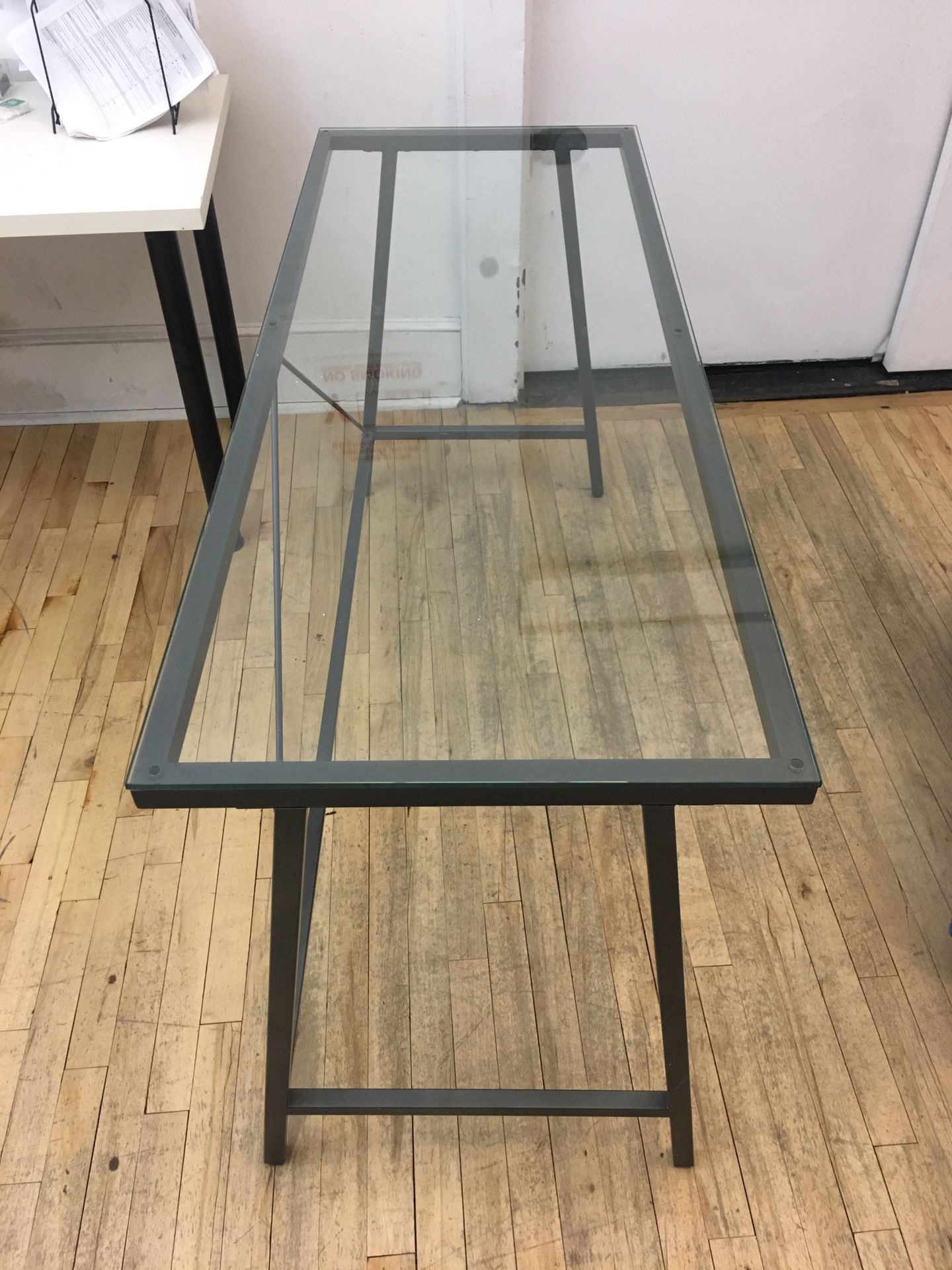 Glass top desk/table (metal frame)