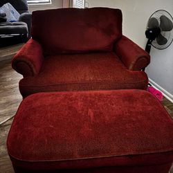 Bernhardt Oversized Red Chair With Ottoman 