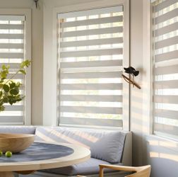 GHV Cordless Zebra Blinds for Windows Free-Stop Shades Light Filtering Dual Layer Light Control for Day and Night (Gray, 31 in (W) x 64 in (H))