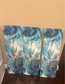3-Piece Modern Abstract Wall Art Set – Blue/Teal Marble Design