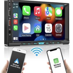 Wireless iOS Carplay&Android Auto, Double Din Car Stereo with Voice Control,7 Inch HD Touchscreen,Mirror Link,Bluetooth 5.1, AM/FM Car Radio Receiver,