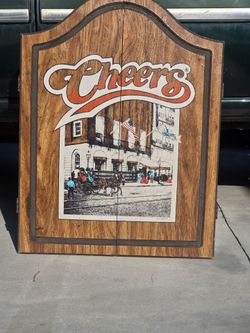 Vintage Cheers Dart Board Cabinet – Rare Bar/Game Room Décor