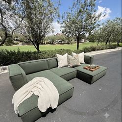 Modern Modular Olive Green Bouclé Sectional Sofa