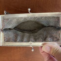 Antique Silver Mesh Clutch Purse.