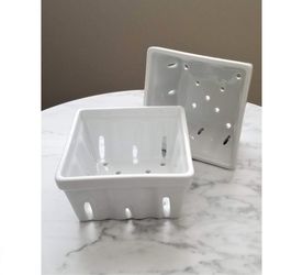 Crate & Barrel Ceramic Berry Colander Basket Set of 2 - White
