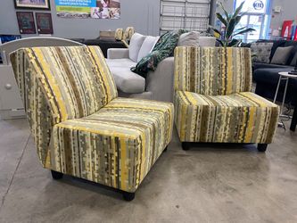 HERMAN MILLER Modern Armless Modular Accent Chair in Brown and Yellow Pixel Upholstery (Set of 2)