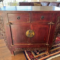 Antique Chinese Red Butterfly Altar Cabinet