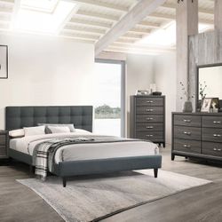 Eastern King Bed Color: Charcoal / Mattress Included. 💢 Cama King Size Color Gris Oscuro / Colchon Incluido 