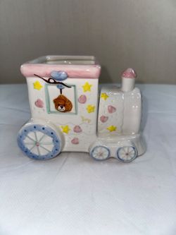 Ceramic Train Planter with Bear and Star Decorations