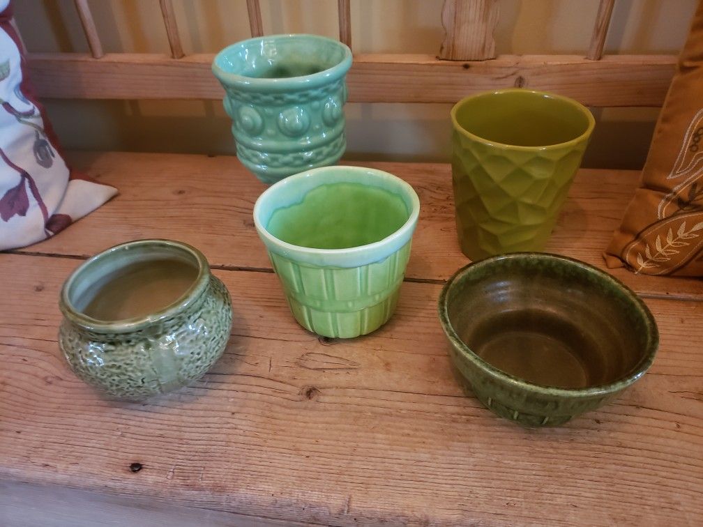 Vintage Ceramic Planters,  Green Lot 2
