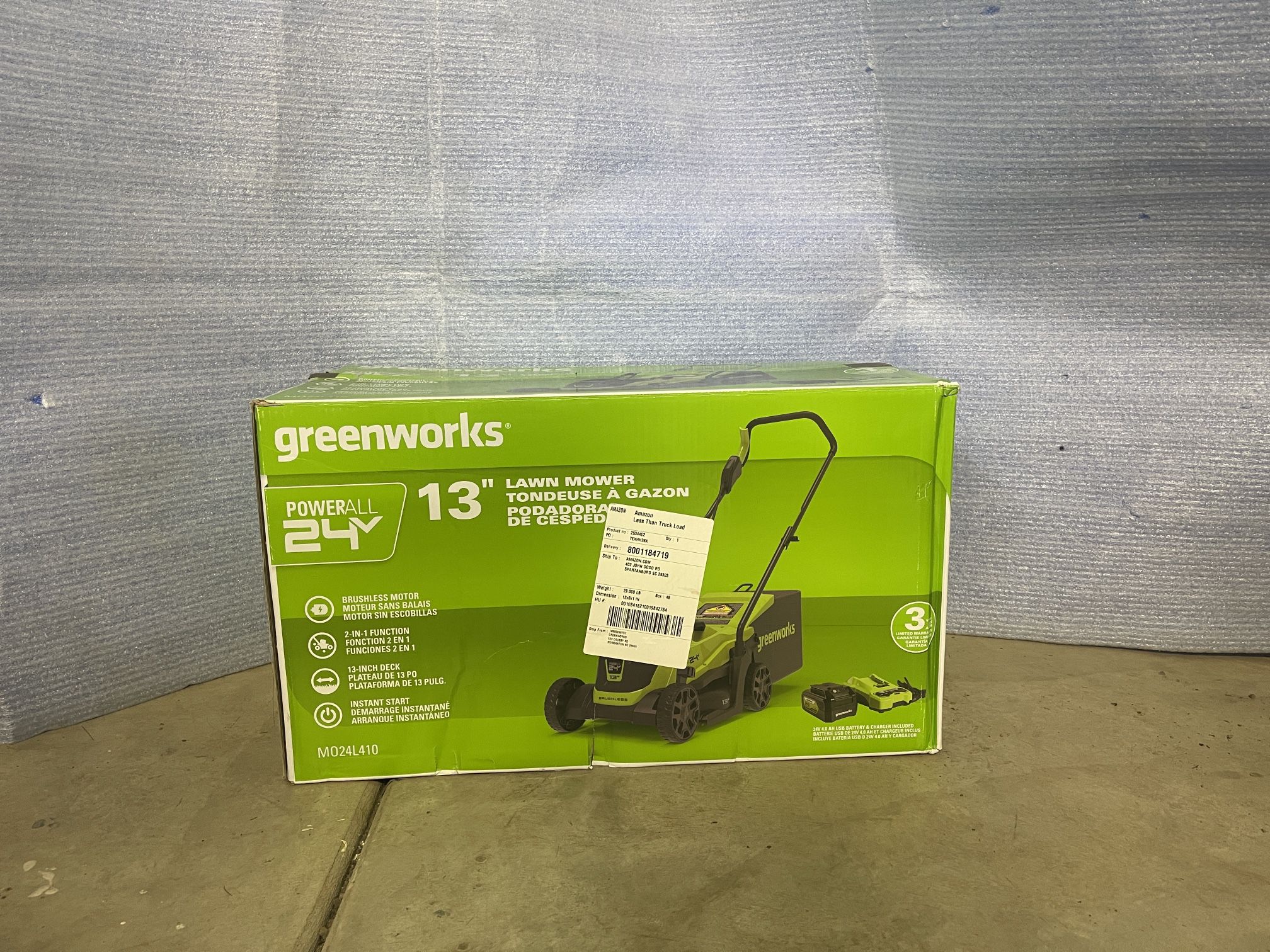 Greenworks 24v 13” Brushless Cordless Lawn Mower,4.0Ah Battery Charger