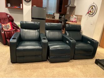 Abbyson Leather 3-Piece Power Reclining Theater Seating - Navy