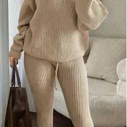 Women’s Knit Sweater & Drawstring Pants Set Casual Fall Winter