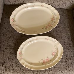 Set of 2 Pfaltzgraff Tea Rose Oval Serving Platter 12 3/4” and 14 3/4”