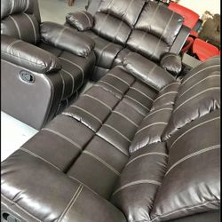 New 3pc Brown Leather Reclining Sofa, Loveseat And Chair 
