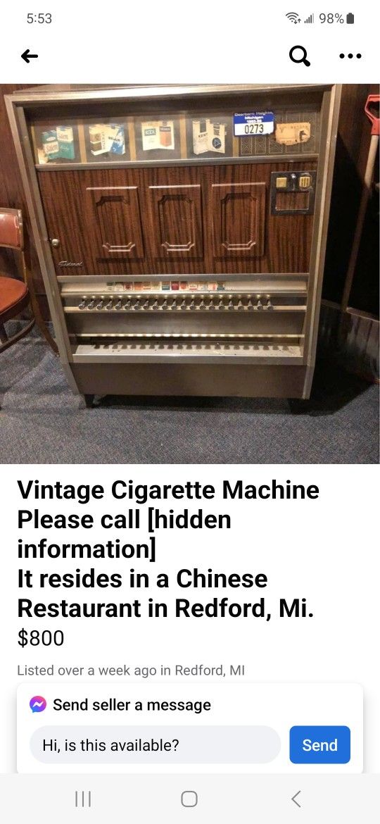80's cigarette vending machine Vintage Cigarette Vending Machine for Sale in Tinley Park, IL