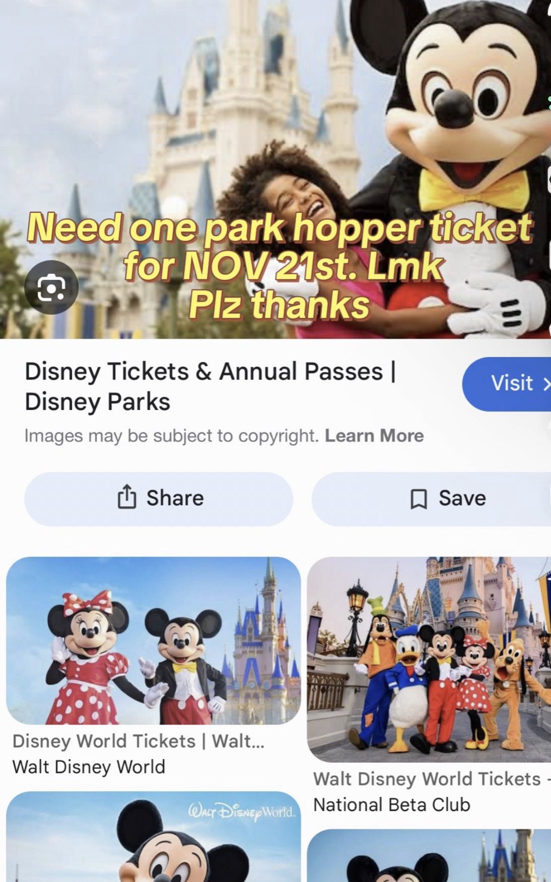 Need Disneyland Ticket Nov 21st Lmk ASAP