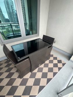 3 Pieces Patio Rattan Table and Chairs Set