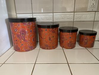 Red paisley canister set