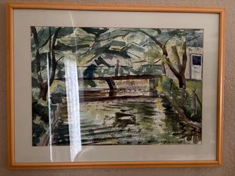 Signed Watercolor Landscape Painting Framed