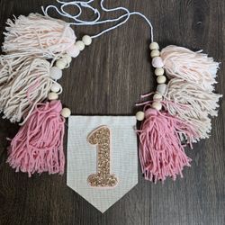 Handmade Boho 1st Birthday High Chair Banner Party Decoration for Girl Baby 1