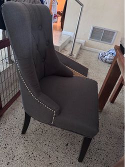 Set of 4 Charcoal Gray Tufted Wingback Dining Accent Chairs w/ Nailhead Trim