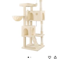 63in Cat Tree Tower for Indoor Cats, Multi-Level Activity Center with Unique Feline Ear-Style Perch, 2 Cozy Condos, Climbing Ladder, Sisal Scratching 