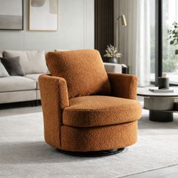New 31.9" Wide Barrel Swivel Chair, Modern Round Chairs with Decorative Arms, Sherpa Upholstered, Comfortable, 360 Degree Swivel, Single Circle Club C