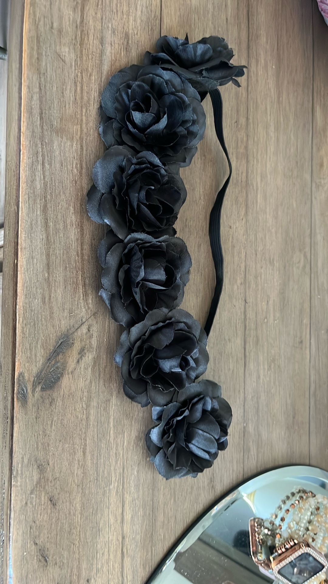 Flower Head Band Black Roses