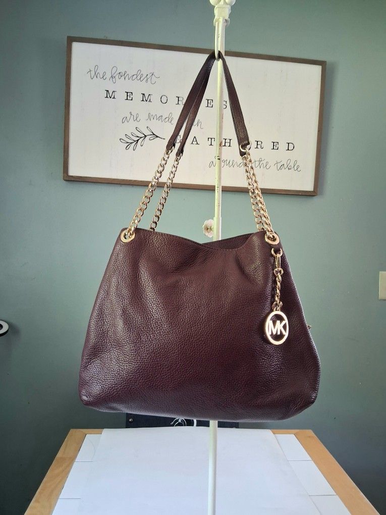 Michael kors leather jet set chain large shoulder tote Bag plum Purple