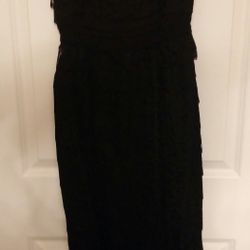 Vintage 50s Black Scalloped Lace Strapless Semi Formal Party Dress
