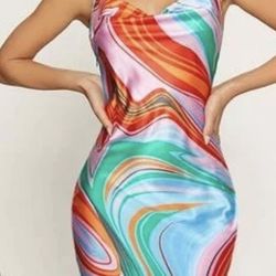Marbled Print Crisscross Open Back Cami Dress