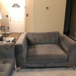 Value City Grey Tufted Suede Couch And Over sized  Chair