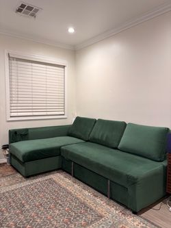 IKEA friheten sleeper sofa with green velvet cover