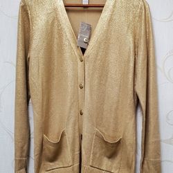 Gold Shimmer CHICOS Cardigan Sweater NEW With Tags ($119)