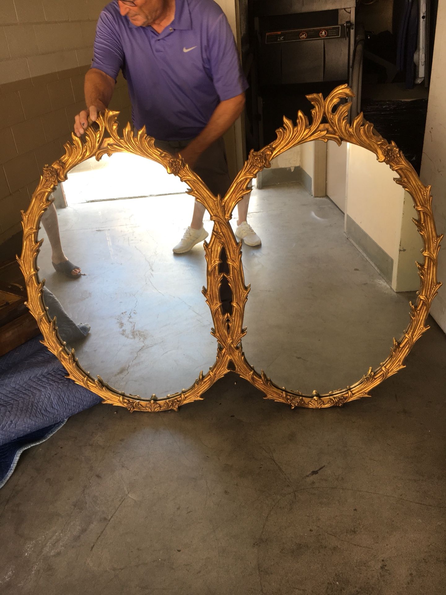 Antique gilded gold twin mirror