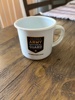 California National Guard Mug tin Camp Style Cup white/black  Speckled Finish