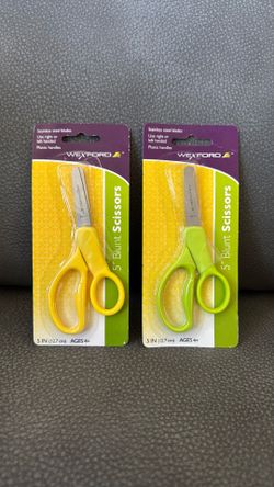 New Wexford 2 Pair Yellow Green 5” Blunt Kids  Scissors Right Or Left Handed