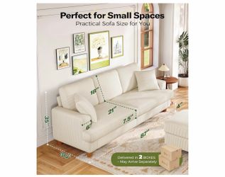 Cream Corduroy 3-Seater Sofa 87 Inches