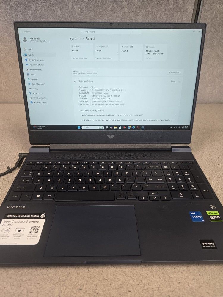 Hp Victus 15.6" Intel Core i5, 16gb Ram, 512ssd, Gaming Laptop