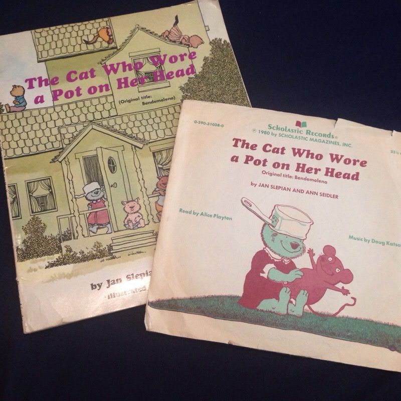 Rare children's Book and Record 1960's "The cat who wore a pot on her head"