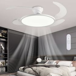 New 48'' Retractable Ceiling Fan,Full Spectrum Low Profile Ceiling Fan with Light and Remote,White