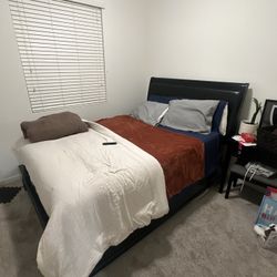 Bed Frame-Black/Black Faux Leather