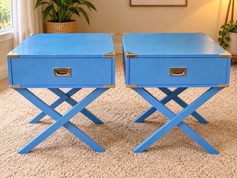 Blue Campaign Style Nightstands – Set of 2