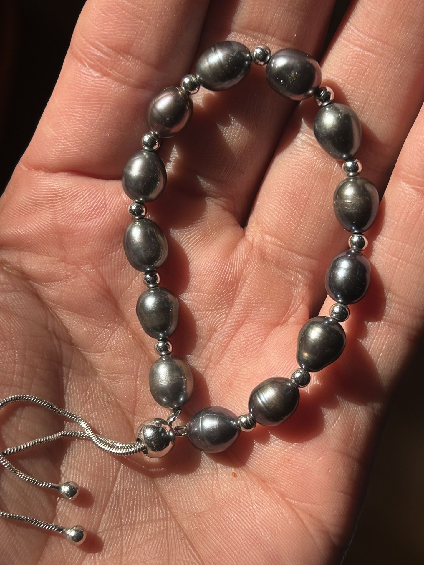 Adjustable Silver And Natural Pearl Bracelet Beautiful