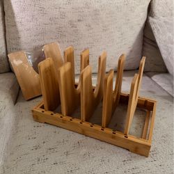Housolution Bamboo Pot and Pan Lid Organizer Holder Storage Rack