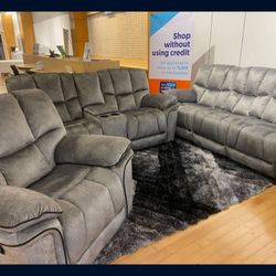 *Summer Closeout Sale*---Barcelona Attractive Gray Fabric Reclining 3 Piece Sets---Delivery And Easy Financing Available🙌