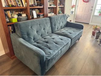 Blue Velvet Couch/Recline bed